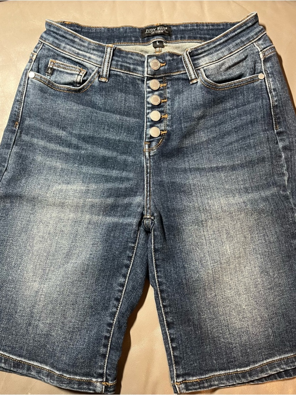 Judy Blue Medium-Dark Wash High-Rise Button-Front Bermuda Jeans